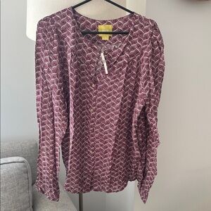Maeve by Anthropologie Women's Burgundy Printed Button-Front Blouse